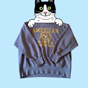 American Eagle Outfitters Blue Crewneck Sweatshirt with Yellow Logo